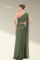 Vestido oliva com recortes e decote assimetrico