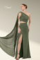 Vestido oliva com recortes e decote assimetrico
